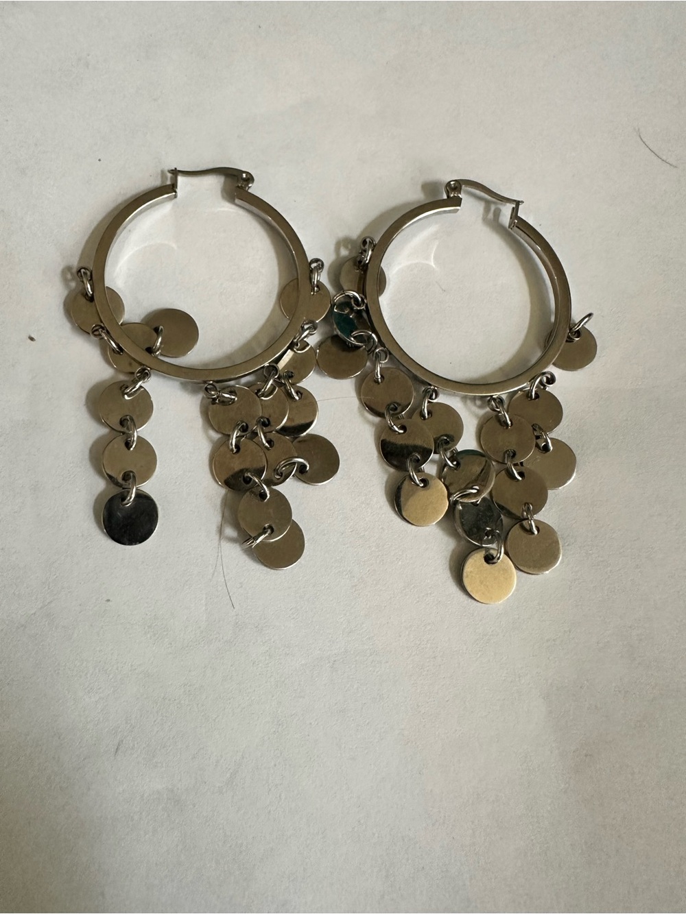 Stainless Steel Disc Dangle Hoop Earrings - Women's Jewelry